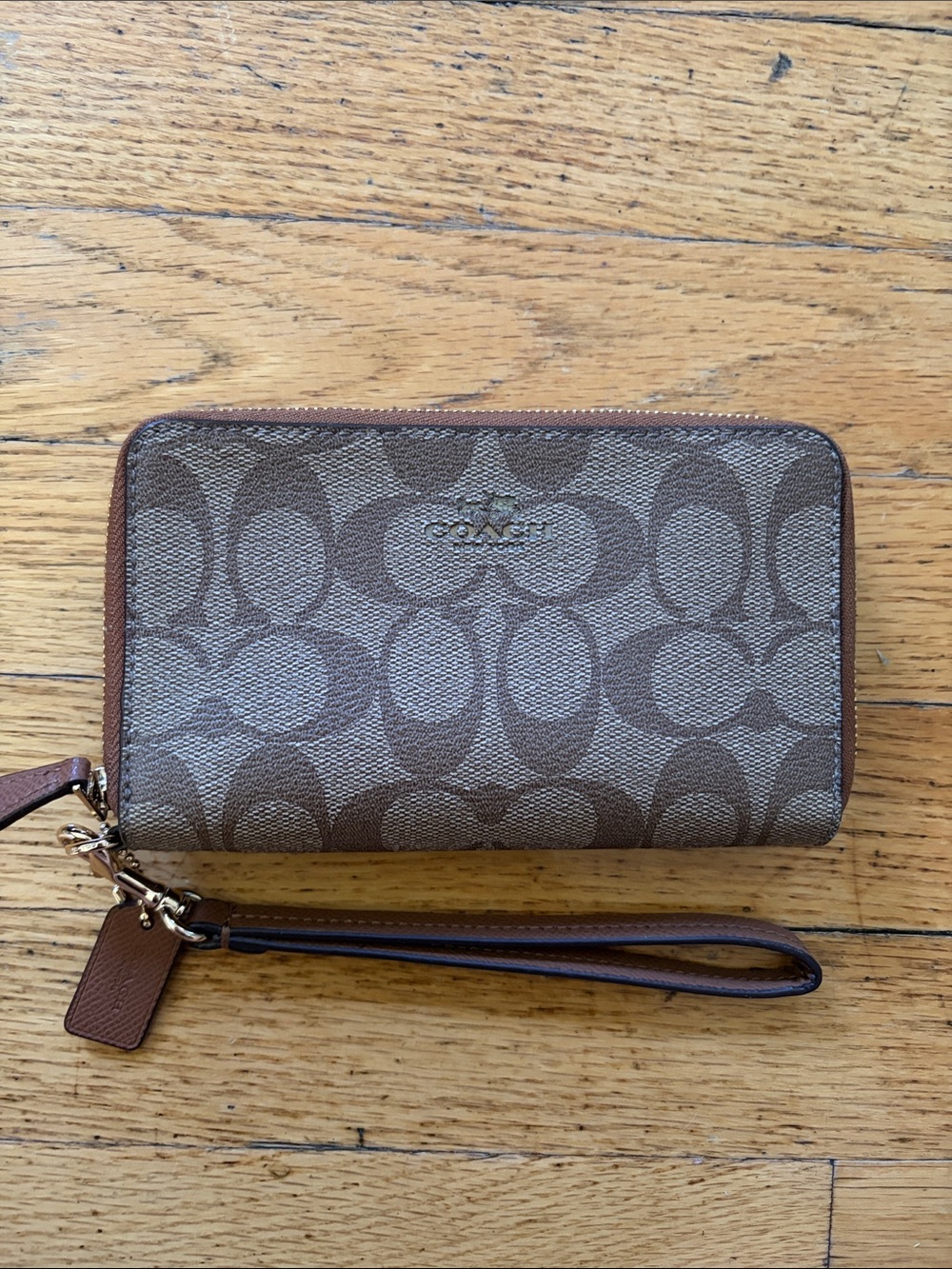 Coach Brown Signature Canvas Zip Wristlet